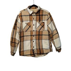 Brooklyn Cloth Brown White Black Plaid Jacket Sherpa Lined Button Men's M Casual